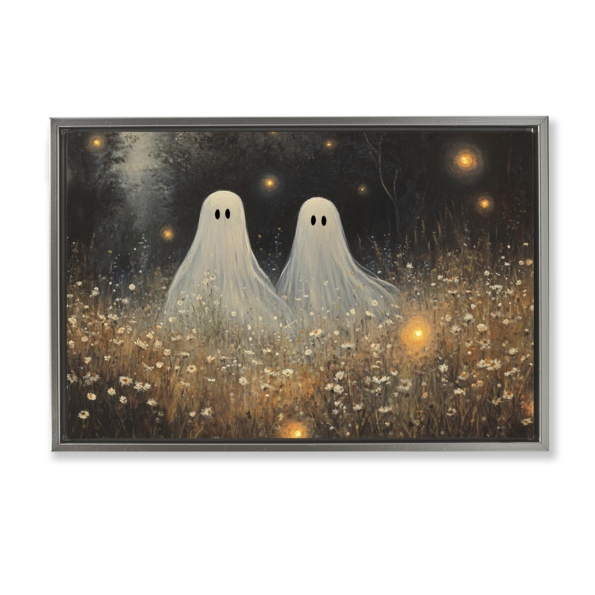 Stupell Industries Luster Gray (Matte) 'Ethereal Ghost Twins'| Floating Frame Canvas Art