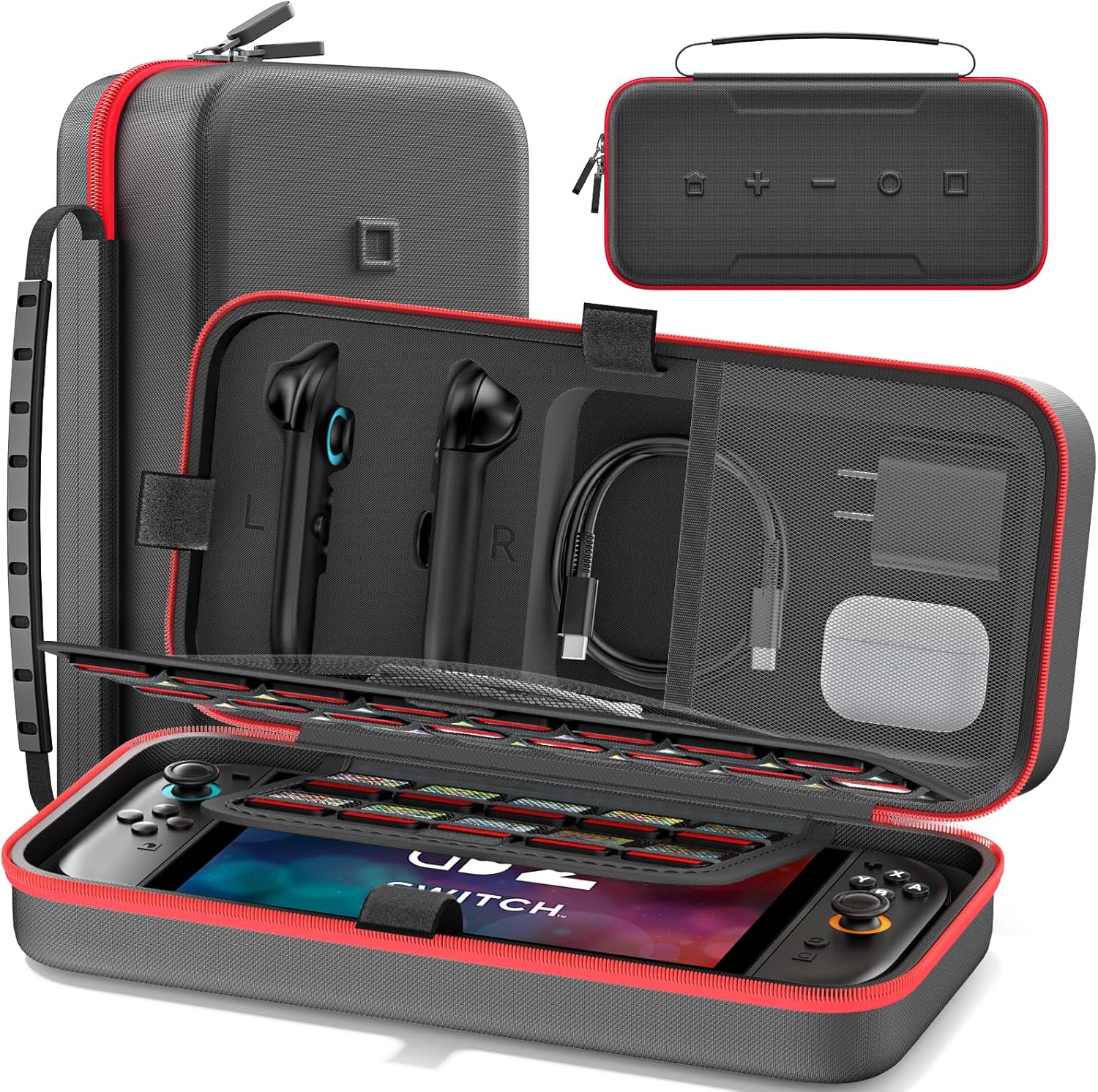 Carrying Case Compatible with Nintendo Switch 2(2025) , Portable Switch 2 Travel Carry Case Fit for Joy-Con 2 and AC Adapter, Hard Shell Protective Pouch Bag with 26 Game Cards for Game Accessories Red