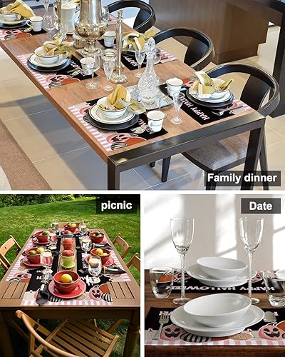 Miniatura 5 de Halloween Table Placemats for Dining Table Set of 2,Cotton Linen Cloth Kitchen Place Mats with Pocket,Burlap SquareRectangle Table Holiday Food