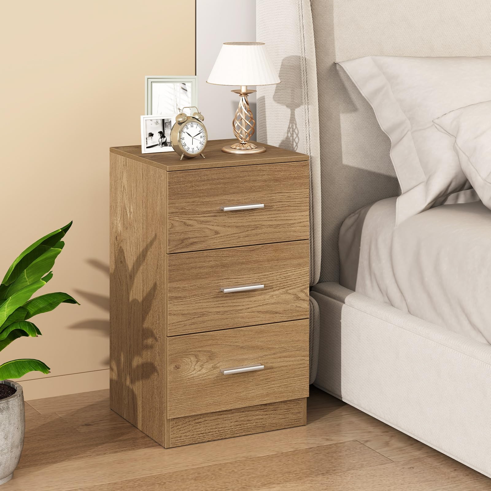 COSTWAY Caisson Bureau Bois 3 Tiroirs pour Feuilles A4, Lettre,Dossiers et Documents, Commode Tiroir Rangement pour Bureau, Chambre, 37 x 34 x 66,5 CM(Lot de 1,Naturel)