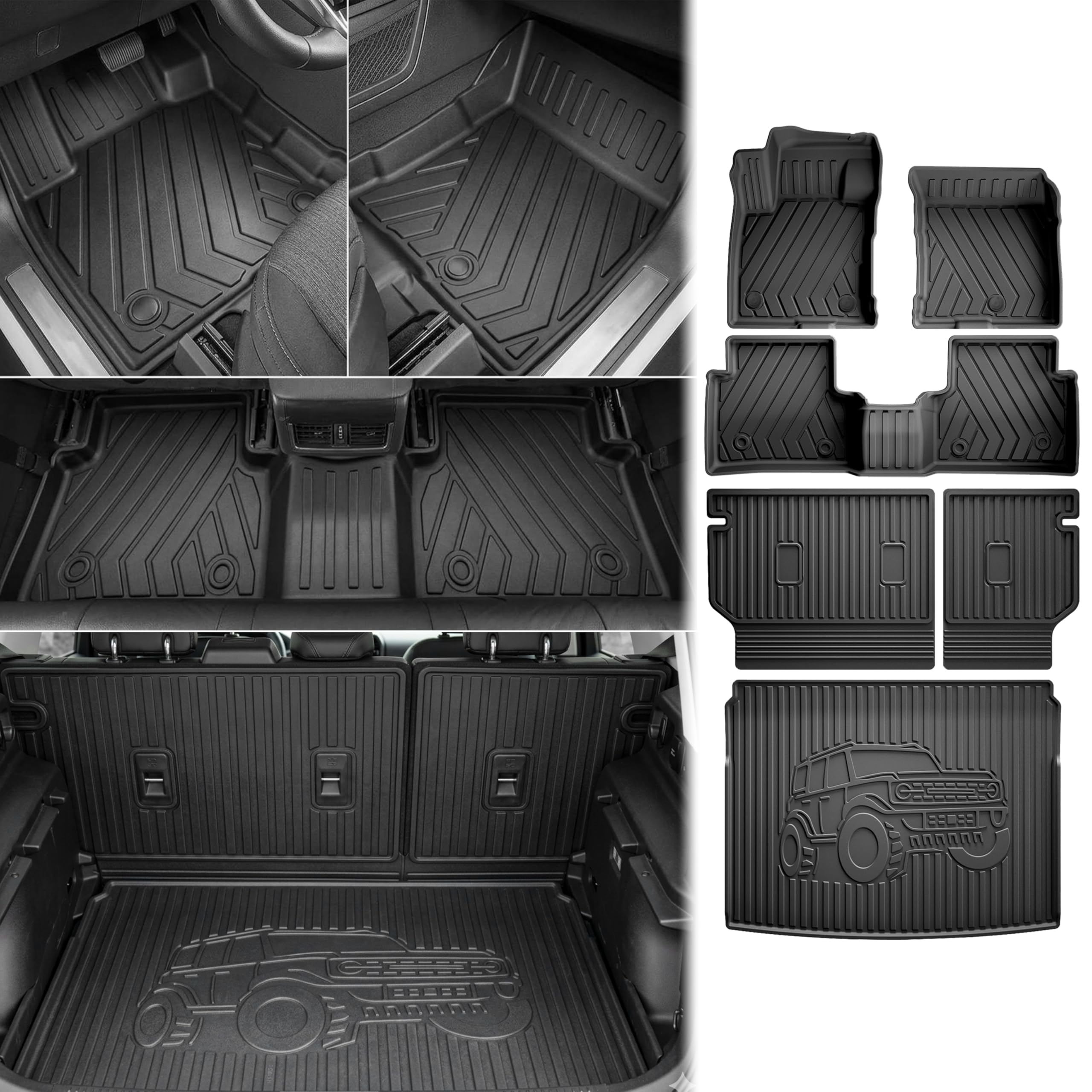 floor mats for ford bronco sport only 2021 2022 2023 2024 2025 2026 (6pcs) | custom fit all weather protection cargo mat seat back cover black