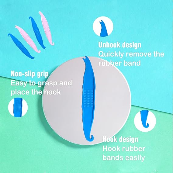 20 Pack Dental Elastic Rubber Bands Placers for Braces, Plastic Orthodontic Elastic Placers, Rubber Bands Push and Pull Hook Tool, 20 Pcs (10 Blue & 10 Pink)