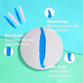 20 Pack Dental Elastic Rubber Bands Placers for Braces, Plastic Orthodontic Elastic Placers, Rubber Bands Push and Pull Hook Tool, 20 Pcs (10 Blue & 10 Pink)