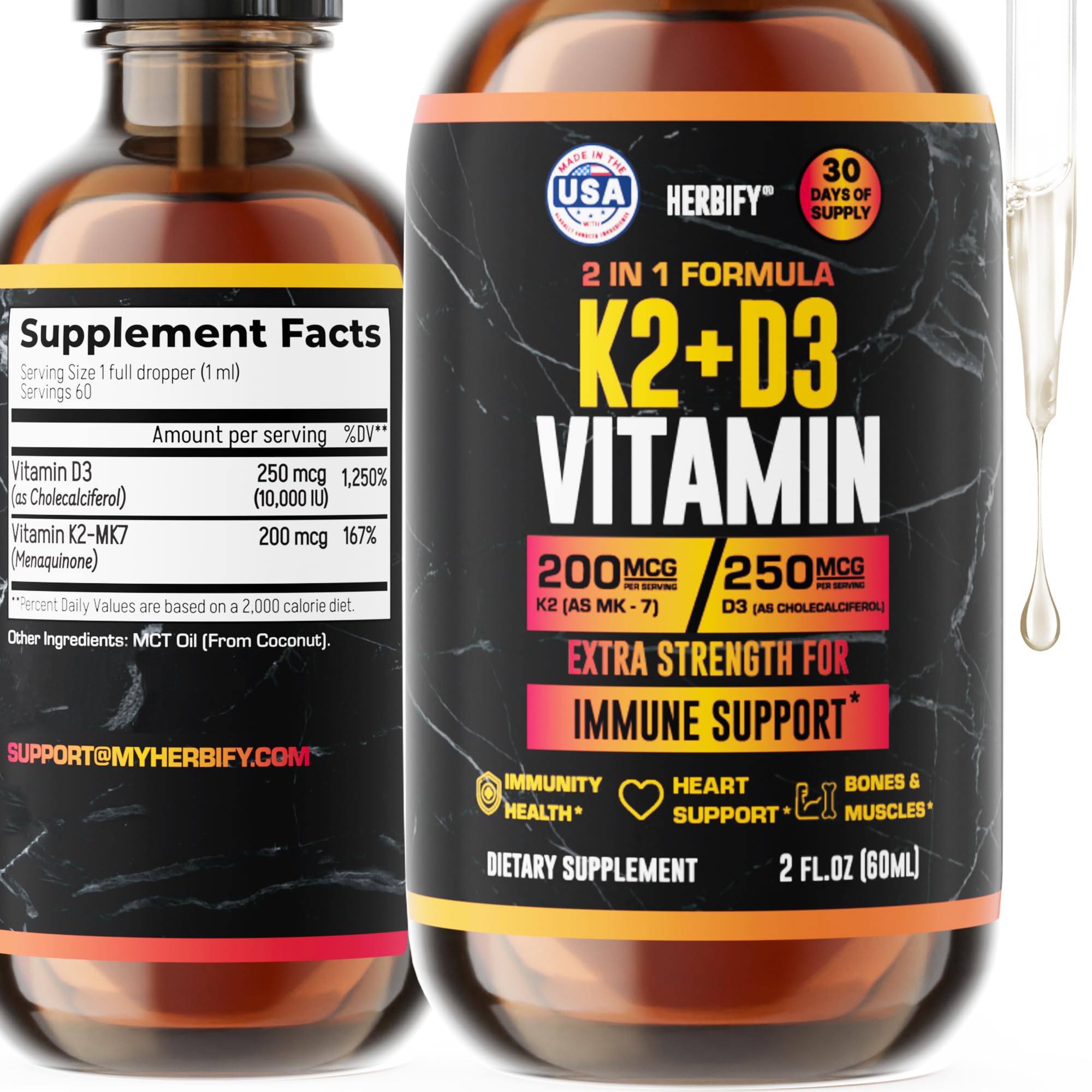 - Vitamin D3 K2 Drops – Liquid Vitamins for Women, Men & Teen - Bone Strength Supplements - D3 K2 Mt Vitamins for Immune Support & Heart Health - Vitamin D3 10000 Iu Liquid K2 Drops – 2 oz