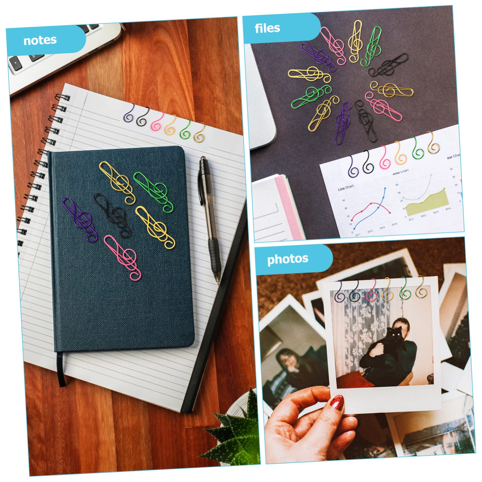 STOBOK 3 Sätze Büroklammer Beachten Geformte Büroklammern Miniclips Hinweisclip Büroklammern Für Musiknoten Papier Pet-umwelt Freundlicher Kunststoff-farbdraht 100 Stück * 3