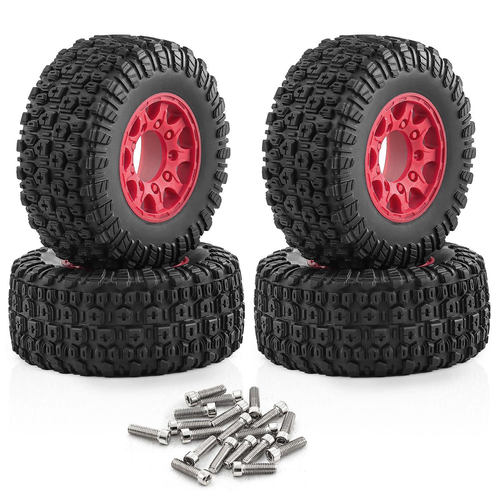 4 Pezzi Ruote Auto Giocattolo Gomme Ricambio Componente Robusto Montaggio Semplice Materiale Gomma Durevole Adatti a Modellismo Veicoli Elettrici, Rosso