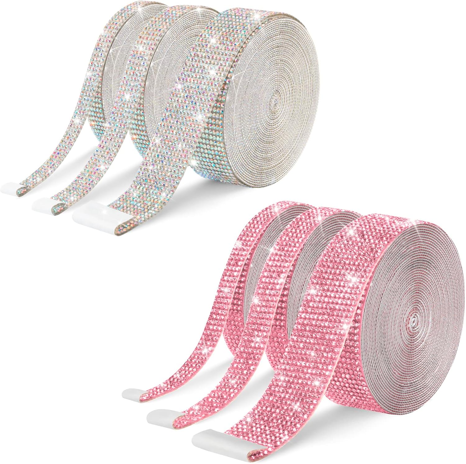 3 Rolls 9 Yards Self Adhesive Crystal Rhinestone Diamond Ribbon Colorful and Light Pink- Bling Diamond Stickers Wrap Roll DIY for Crafts Arts, Rhinestone Strips Tape for Car Phone Decoration