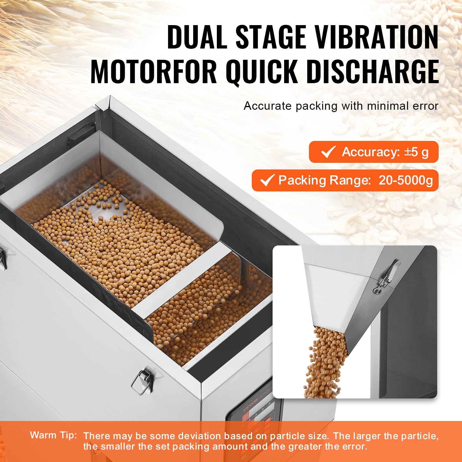 VEVOR Máquina llenadora de partículas, 20-5000 g, Máquina llenadora automática con pedal, Acero inoxidable, Llenadora con pesaje para frijoles, semillas, granos, té, embalaje granular