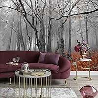 Vista 3 de Papel pintado 3D visual de otoño de bosque caducifolio, escena natural brumosa, hermoso mural decorativo grande para dormitorio