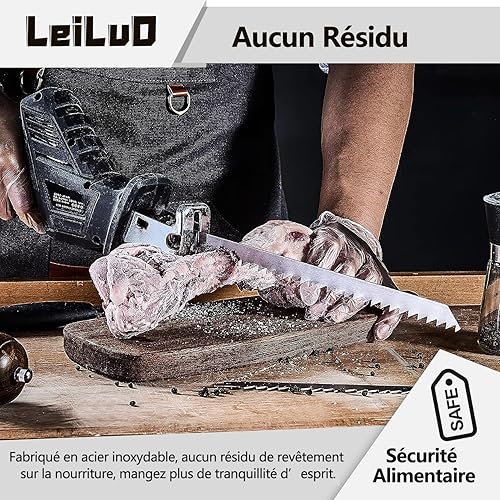 Miniatura 5 de LEILUO Hojas de sierra recíproca de corte de hueso de carne congelada de 12 pulgadas, 5 piezas de acero inoxidable con estuche de almacenamiento