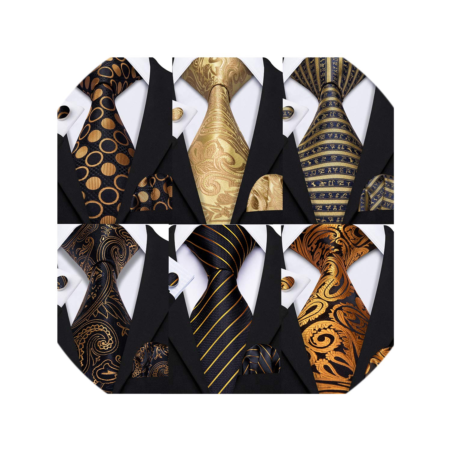 Barry.WangMen Tie Classic Silk Gift Necktie With Tie Clip Jacquard Woven Neck Ties 6PCS Formal Wedding