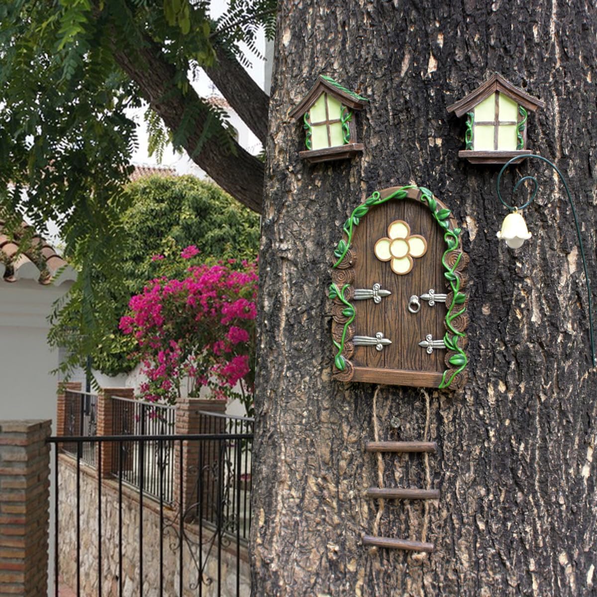 Fairy Door and Windows –Night-Luminous Courtyard Art Sculptures for Decorating Children's Rooms, Walls and Trees Outdoors | Miniature Garden Outdoor Decoration Accessories (Architectural)