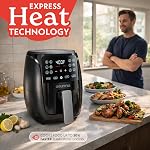 Gourmia Air Fryer - 4 Qt Capacity, FryForce360º, Digital Display with 8 Presets, Roast, Bake, Broil, Dehydrate, Dishwasher Safe Accessories, Compact, Black