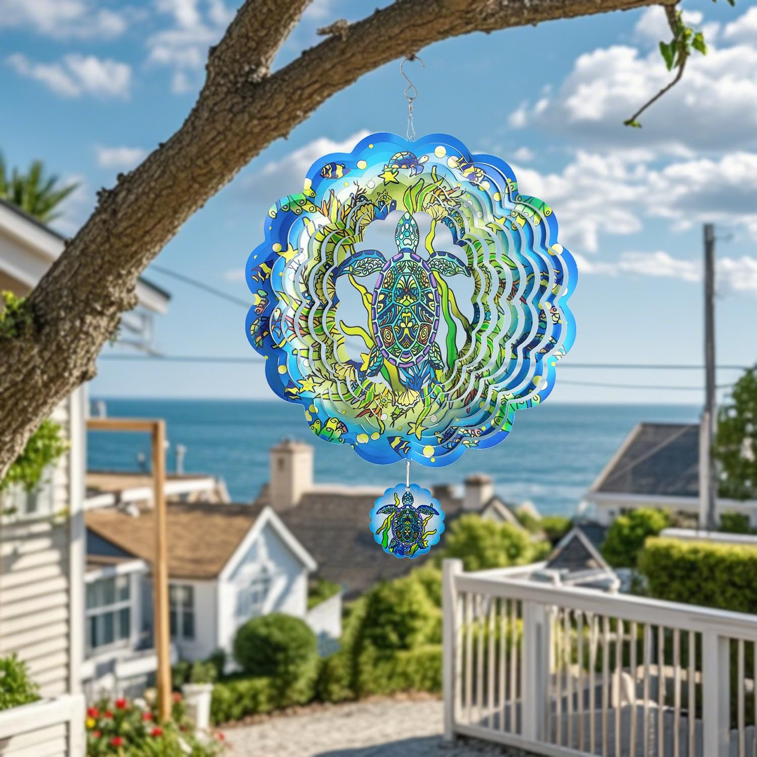 Wind Spinners,12 inch Sea Turtle with 360° Swivel Hook for Yard and Garden, Bird Wind Catcher, Metal Wind Spinners Outdoor for Lawn Hanging Crafts Decor Kinetic Yard Art Ornament Gifts