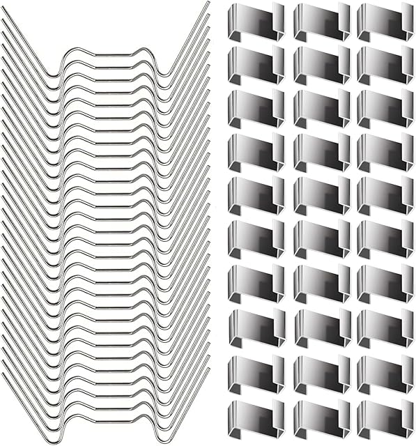 60 Pcs Greenhouse Clips for Glass - Stainless Steel Greenhouse Window Clips Glass Pane Fixings Clips - 30 Pcs Greenhouse Glazing W Wire Clips, 30 Pcs Greenhouse Glazing Z Wire Clips