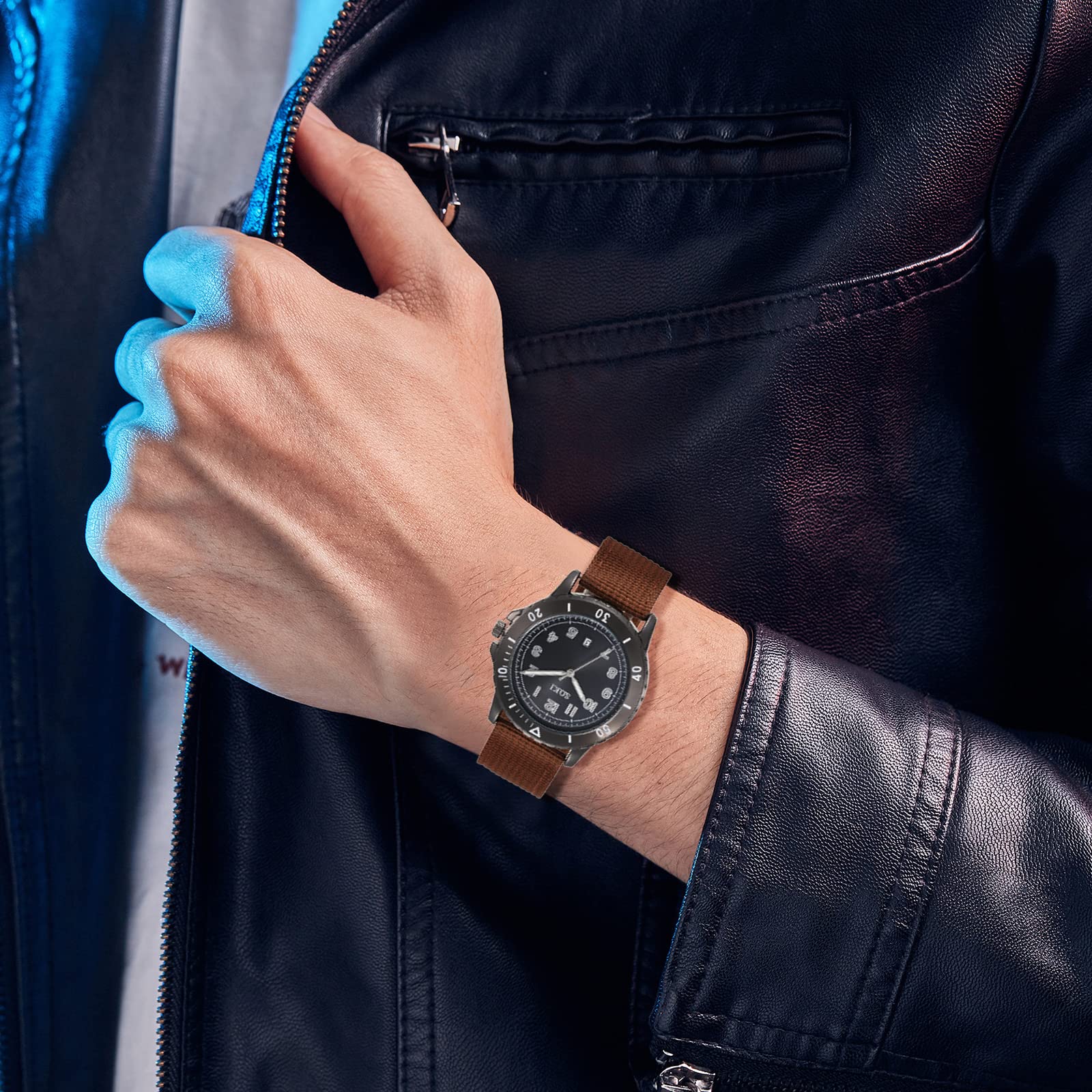 JewelryWe Orologio da uomo al quarzo con cinturino in nylon, calendario semplice stile orologio, regalo per l'uomo,regalo Natale
