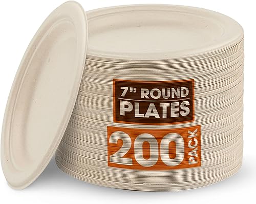 Miniatura 9 de Cheer Collection Platos biodegradables de 7 pulgadas, platos de papel 100% compostables, platos desechables ecológicos para alimentos calientes o