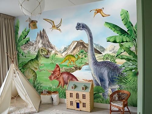 Miniatura 5 de Murwall Kids Soft Dinosaur Wallpaper Jurassic World Wall Mural Prehistoric Trex Wallpaper