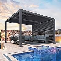 Vista 64 de PURPLE LEAF 94AS - Pérgola pequeña de aluminio compacto de 10 x 12 pies con techo rígido con listones ajustables para patio, cubierta de terraza