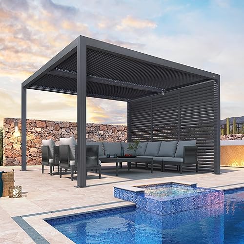 Miniatura 38 de PURPLE LEAF 94AS - Pérgola pequeña de aluminio compacto de 10 x 12 pies con techo rígido con listones ajustables para patio, cubierta de terraza