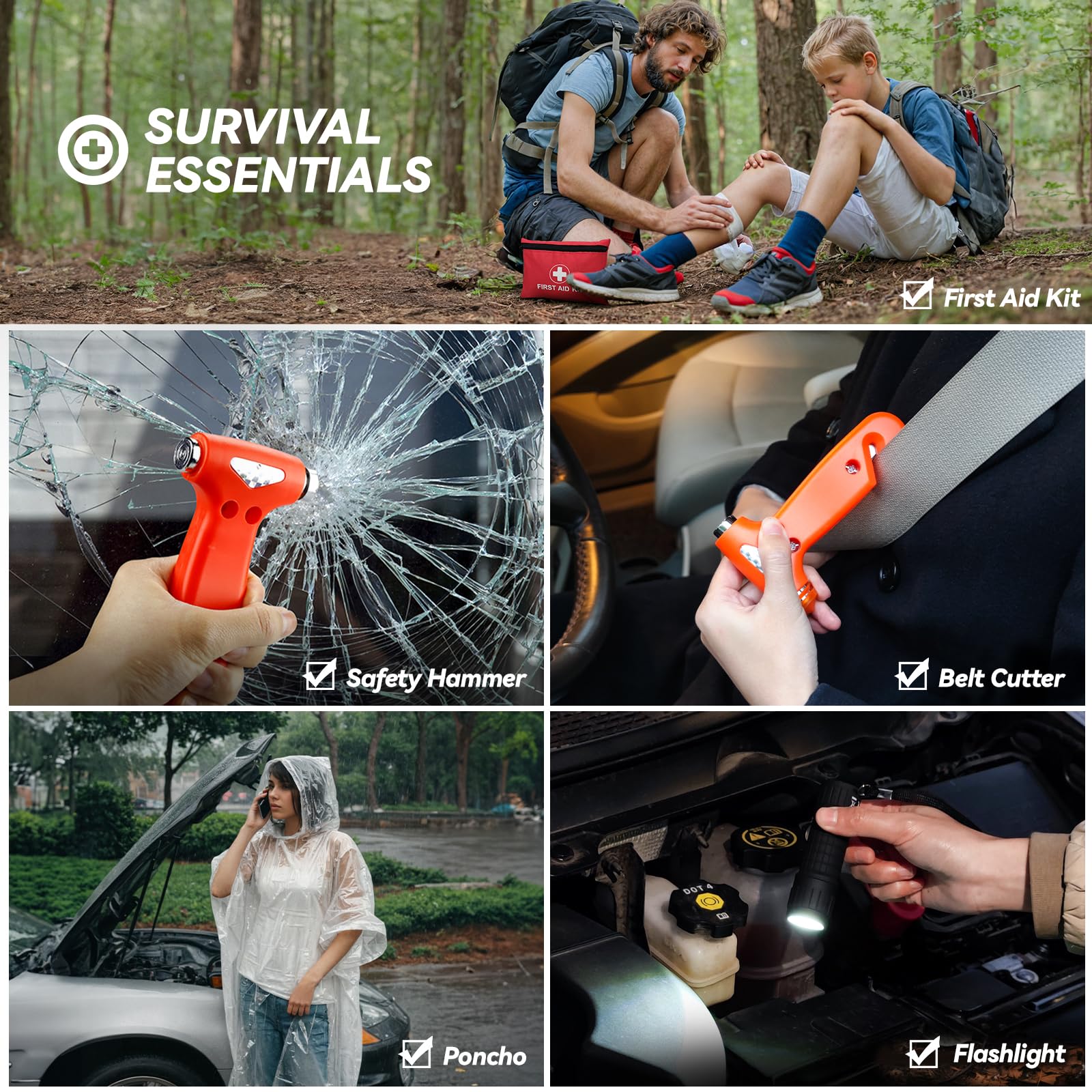 Car Emergency Kit with Jumper Cable, First Aid Kit, Winter Travel Assistance with Detachable Snow Shovel, Safety Emergency Kit for Cars, Trucks