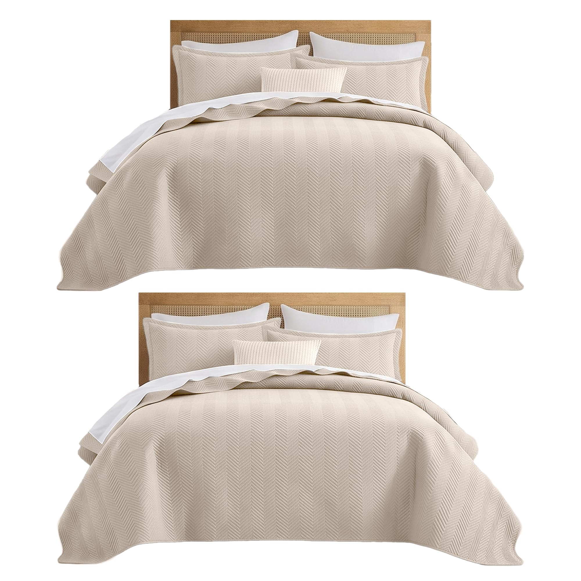 IR Imperial Rooms Twin Quilt Bedding Set Beige Bedspread Wave 2 Pack