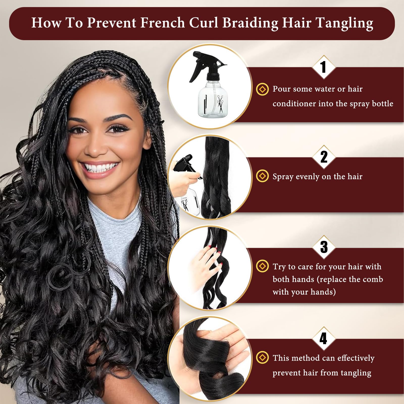 French Curl Braiding Hair 8 Packs 24 Inch Pre Stretched French Curl Braids Loose Wavy Spanish Curly Hair Ends Synthetic Crochet Braids Hair Extensions for Women (8 Packs, 24 Inch, 1B#)