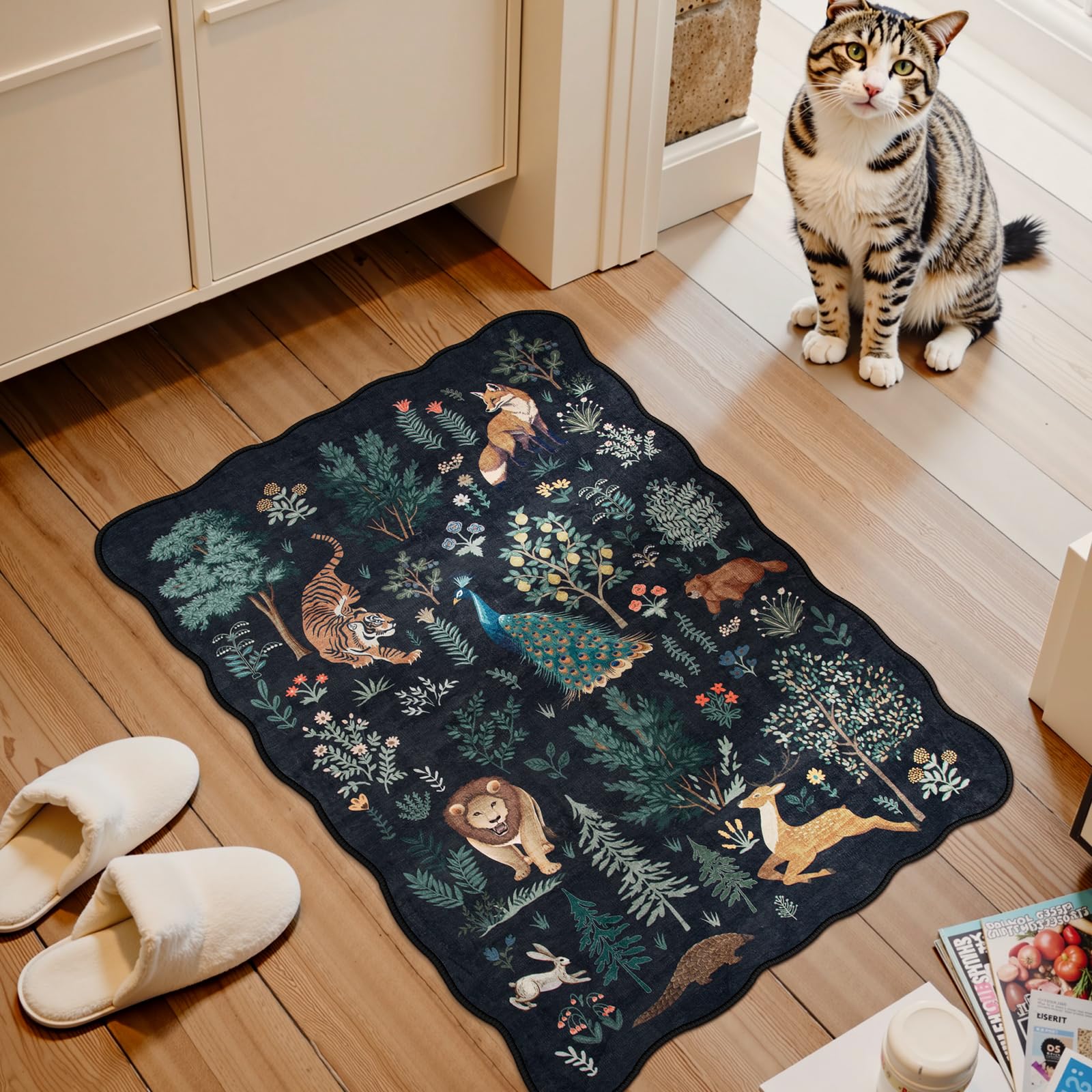 Lahome Scalloped 2x3 Washable Rug, Cute Kitchen Rugs Ulta-Thin Indoor Mats for Entryway Non-Slip Bathroom Rug Soft Stain Resistant Small Rugs for Entryway Bedroom,Kids Room 2' x 3' (Rectangu