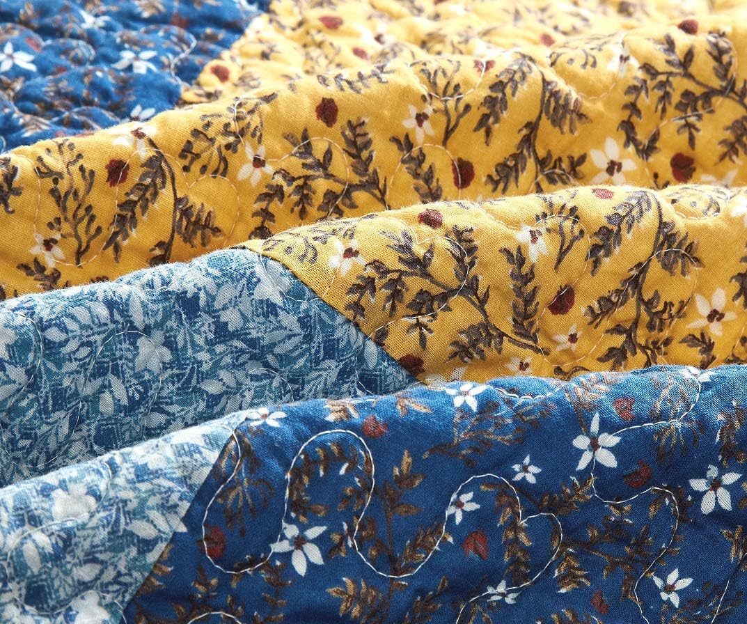 One-Day Sale: Up to 40% Off Tache Cotton Patchwork Farmhouse Cottage Coastal Garden Ditsy Floral Blue Yellow White Brown Lightweight Coverlet Prairie Sunset Quilt Set, King