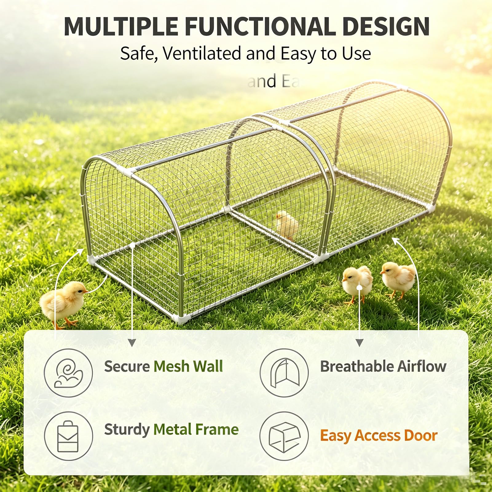 Túnel Exterior Plegable para gallineros, para gallinas, Patos y Conejos | Metal, extensión, Recinto para aves al aire libre, portátil, Instalación rápida, Conectar y desconectar libremente