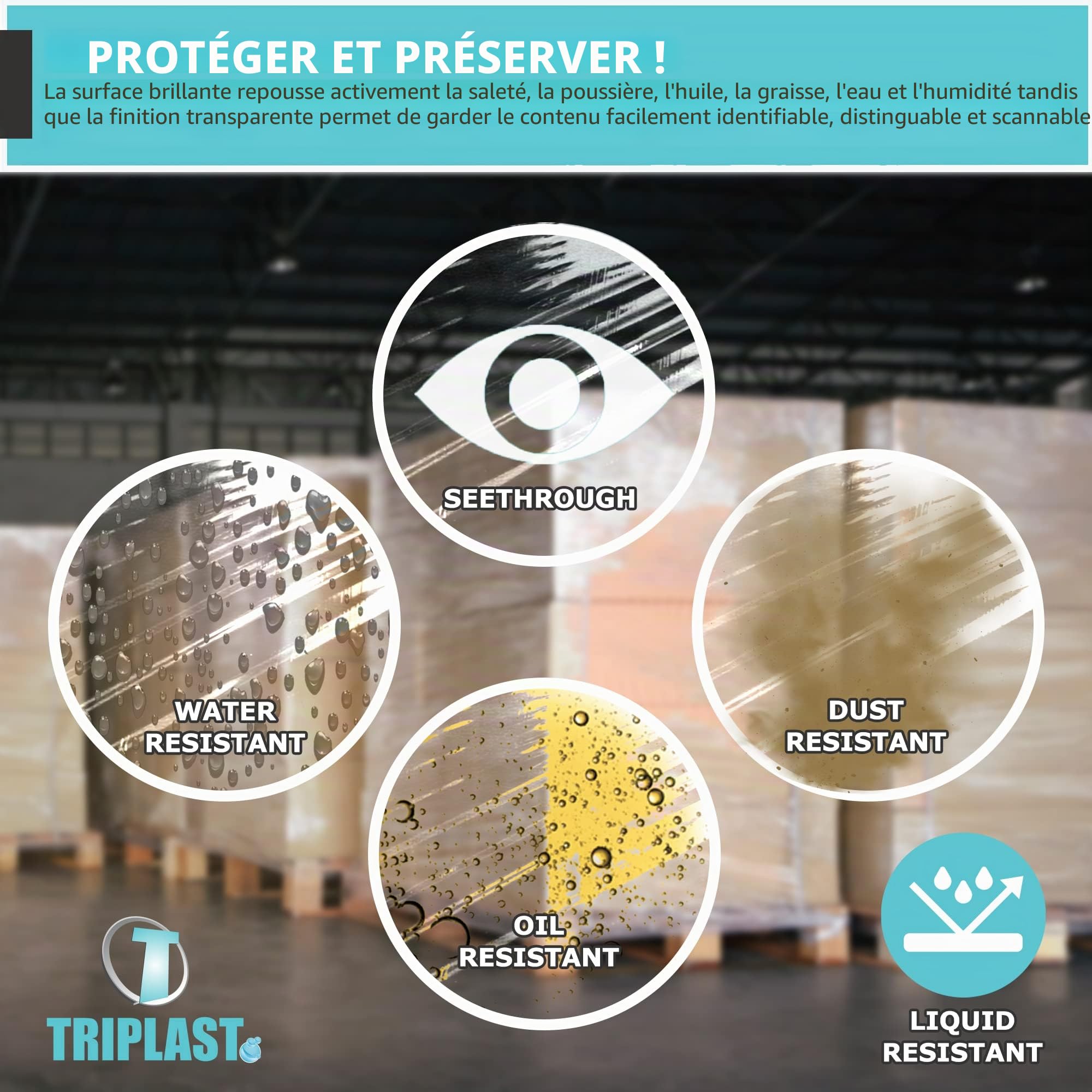 Film étirable pour palette 400 mm x 250 m transparent (lot de 2) par Triplast