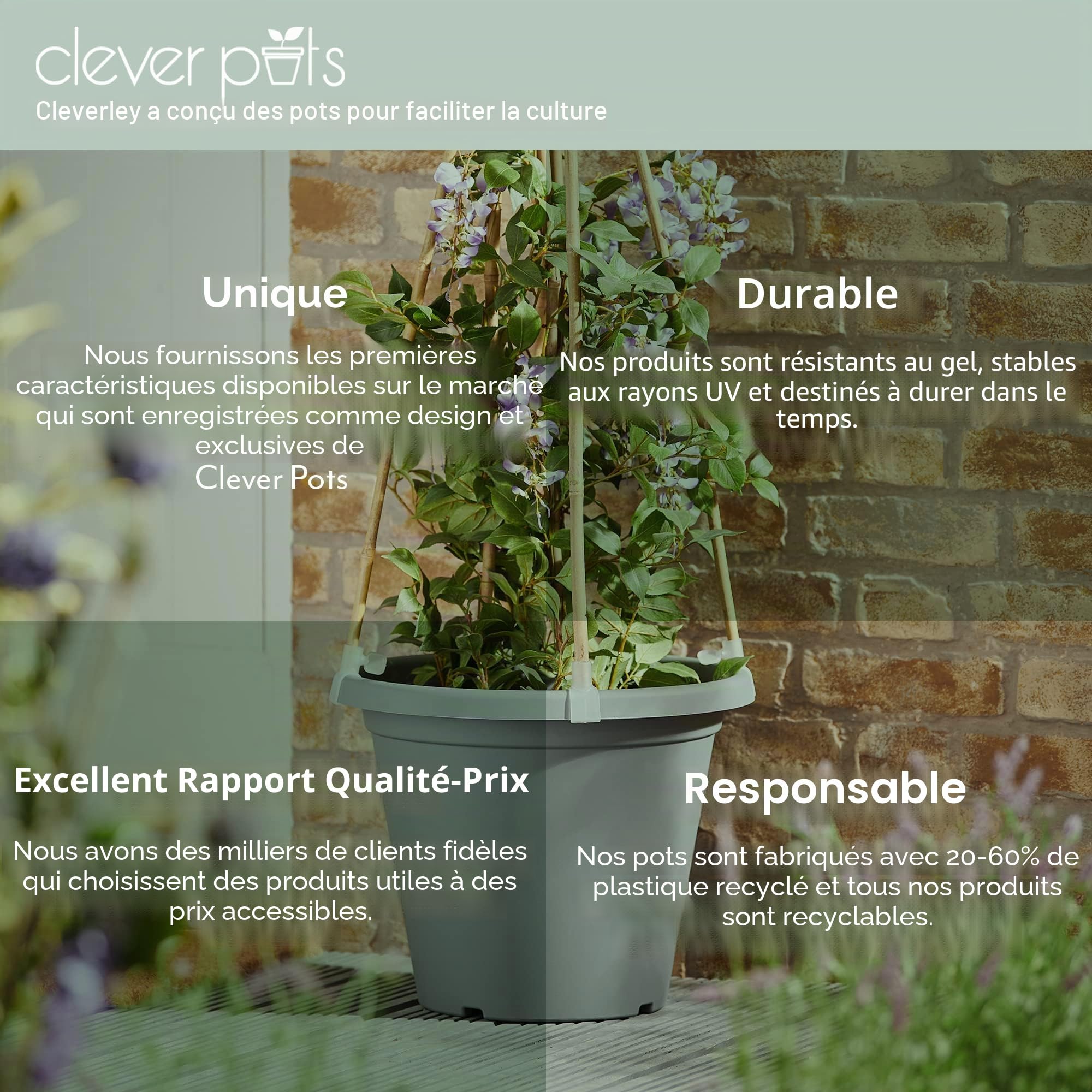 Clever Pots Jardiniere Plastique, Bac a Fleurs Rectangulaire 50cm, 6X Jardinières Extérieures et Interieures avec Drainage pour Fleurs et Plantes, Balcon, Serre, Jardin, Veranda, Patio - Terracotta