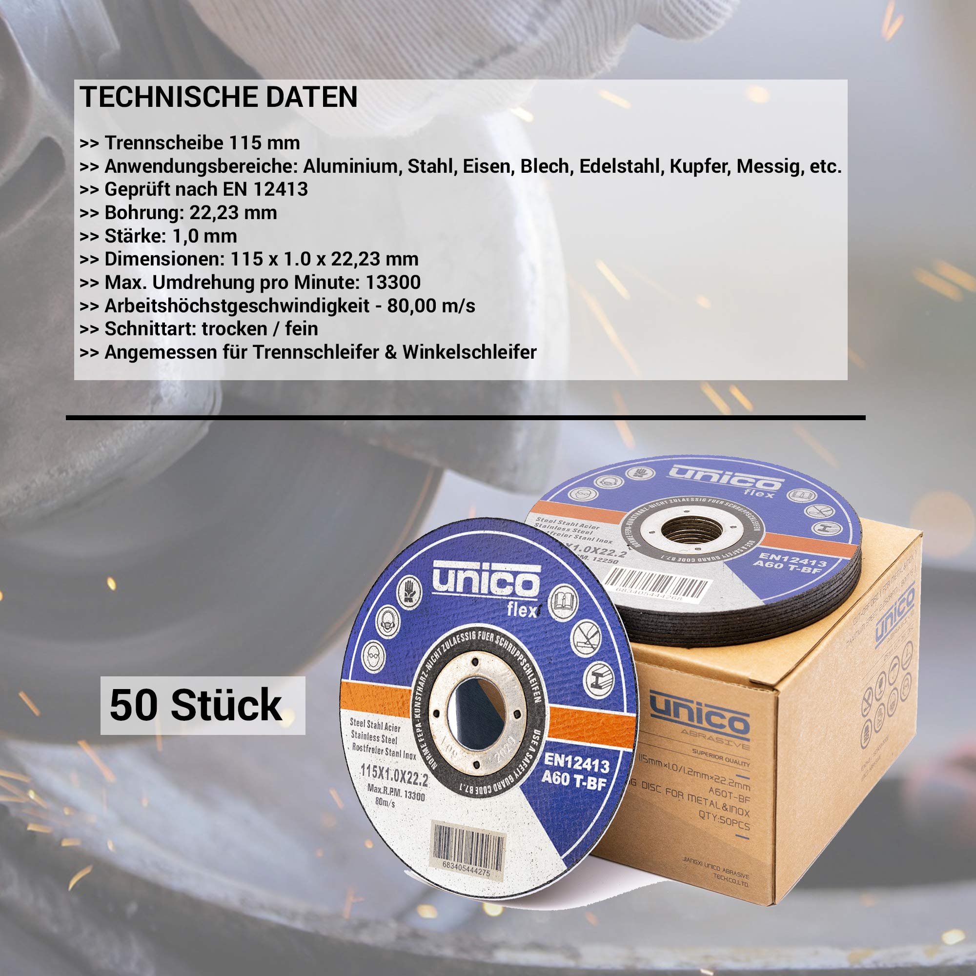 50x IPOTOOLS Disco per smerigliare 115 metallo in acciaio inossidabile, disco per smerigliare 115 mm x 1,0 mm, per metallo, acciaio e acciaio inossidabile Metallo Acciaio inossidabile