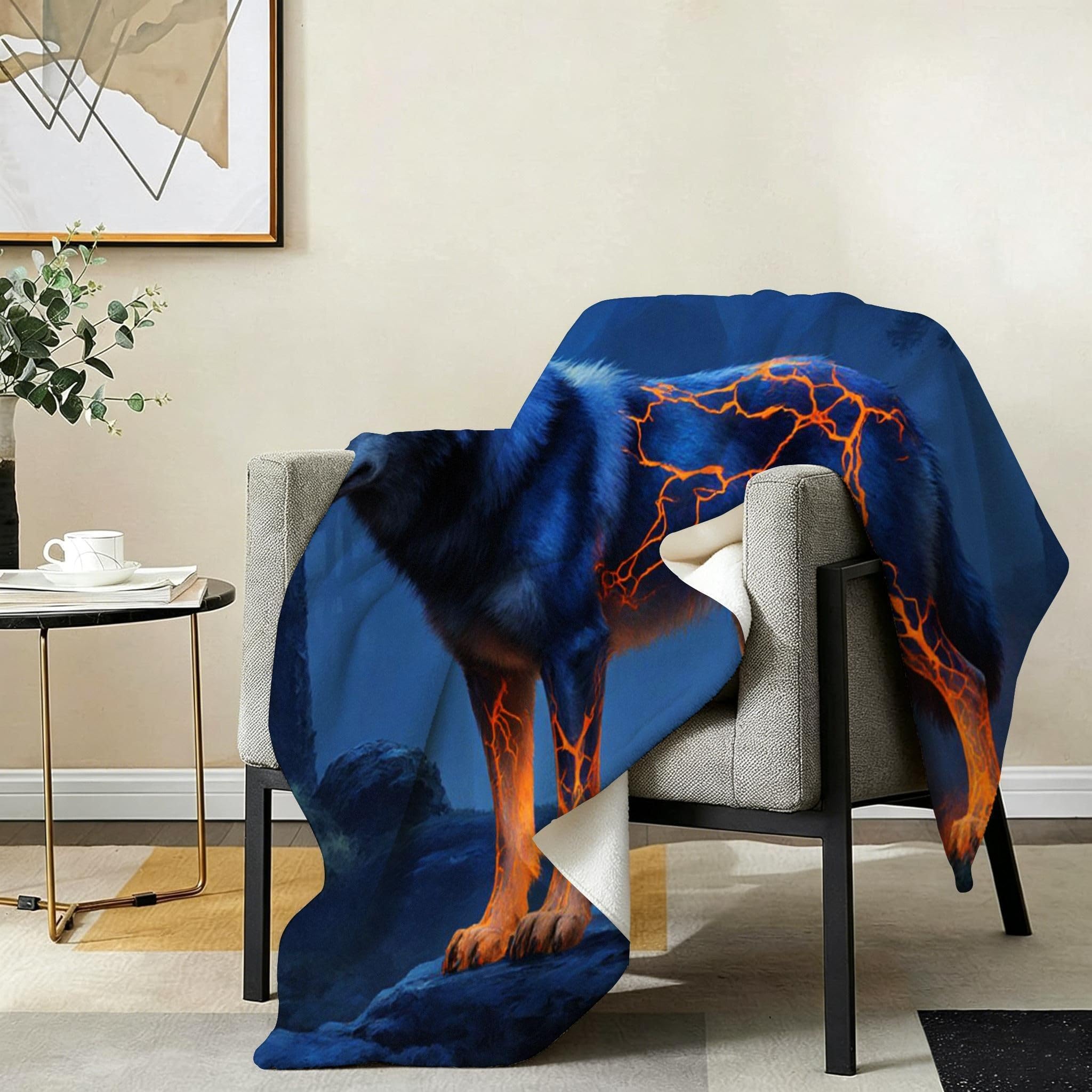 Manta para Sofá 240x260 cm Lobo Azul Adolescente, Manta de Franela Extra Grande Premium, Ligera y Antiarrugas, Multiusos para Sofá, Picnic, Uso Doméstico y Exterior, AW4602