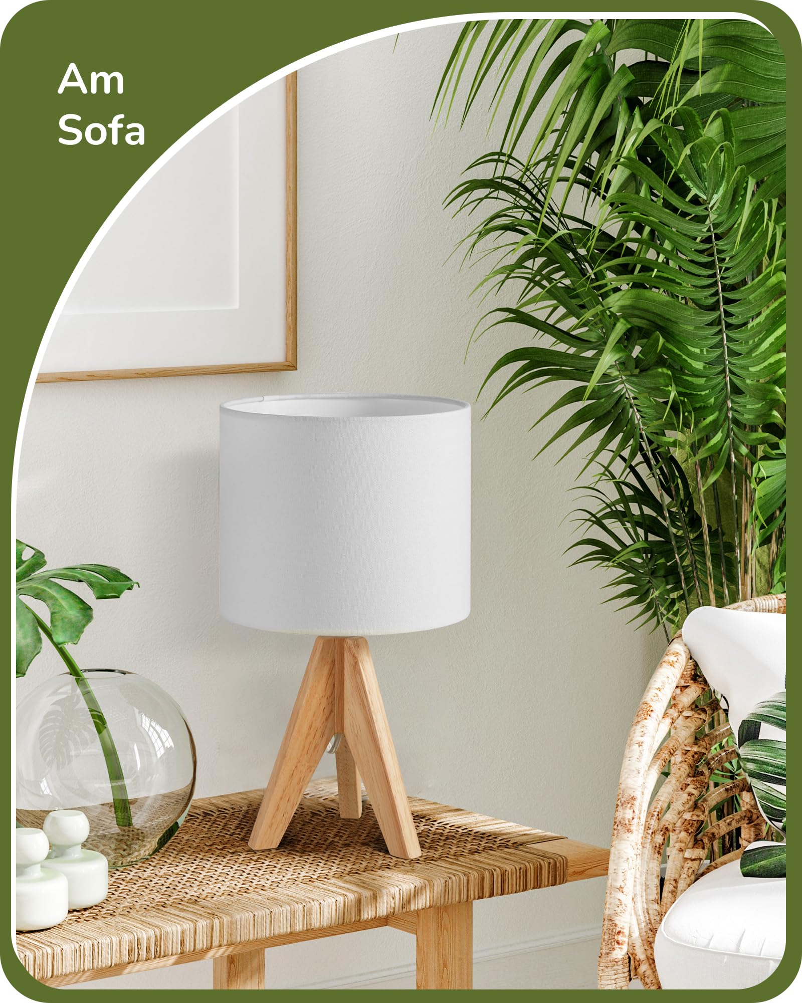EDISHINE 2-częściowy zestaw lampa stołowa drewno, lampka nocna LED z białym lnianym kloszem, oprawka E27, w zestawie żarówka, lampa stołowa w stylu vintage do sypialni, salonu, prezent [klasa