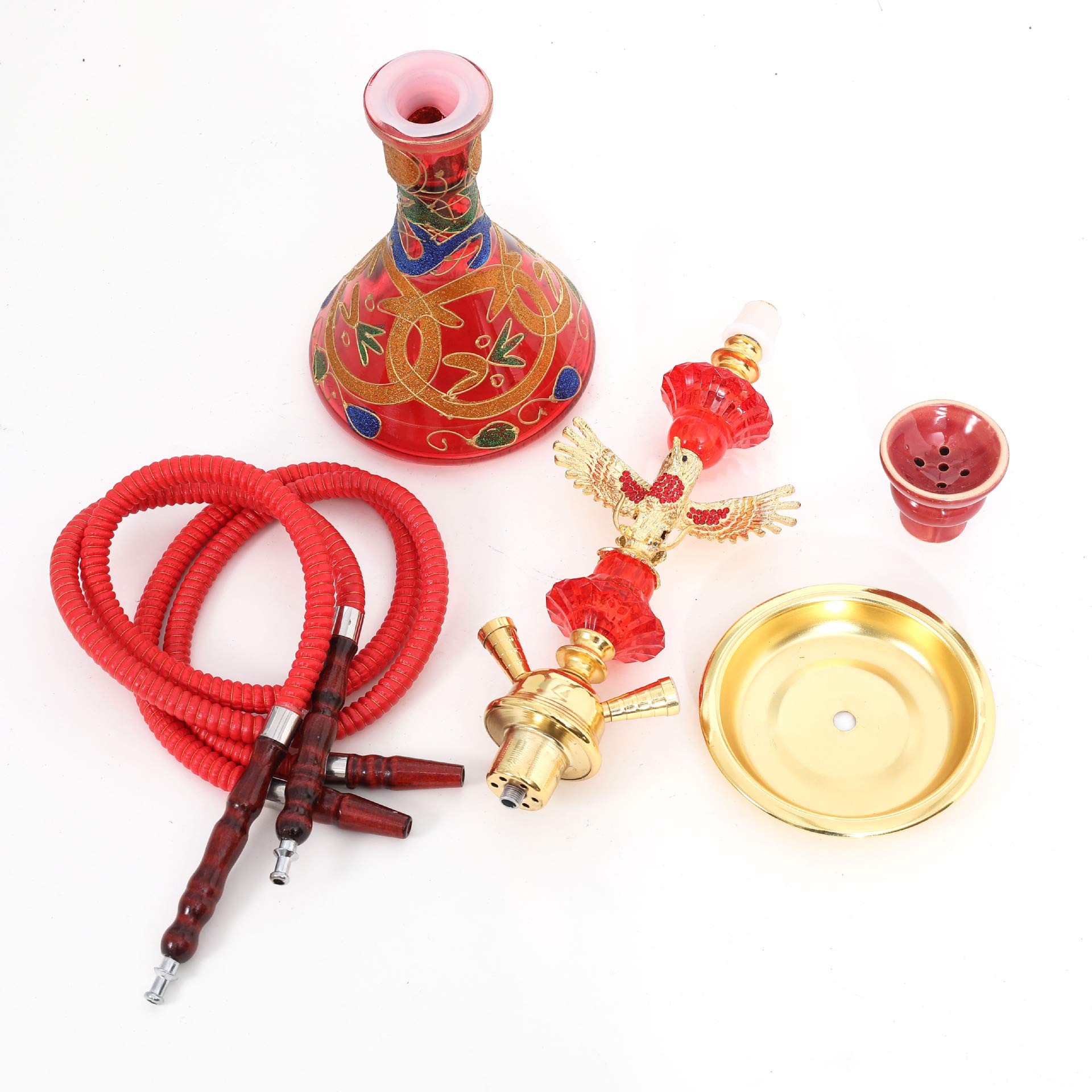 Juego de Cachimba Shisha de Vidrio, con un Cuenco de una Sola Manguera Y Clip de Carbón Gratis Cachimba, Olla de Cerámica, Bar Y Shisha para Discoteca Juego Completo de Accesorios,Rojo