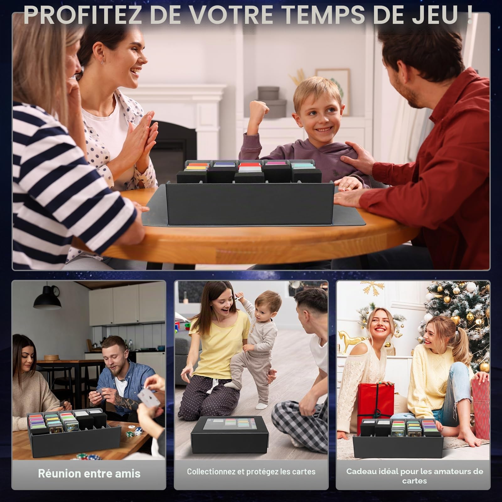 AOBOPLE Boîte de 5 Rangées Rangement de Cartes Pour 3900+ Cartes, Avec 48 Intercalaires et 5 Supports en Mousse, Boîte Rangement Carte Magnétiques de Qualité Supérieure,Rangement Cartes de Sport(Gris)
