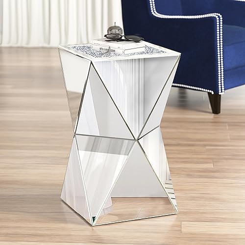 Miniatura 5 de ENENE Mesa auxiliar decorativa de cristal para sala de estar, espacios pequeños, mesa auxiliar moderna con pedestal para dormitorio, oficina,