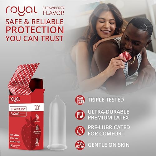 Miniatura 5 de Royal Preservativos de látex natural ultrafinos con sabor a fresa, lubricado de alta calidad, látex fuerte, no tóxico, orgánico, vegano, delgado,