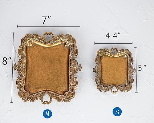 Miniatura 6 de Funly mee Bandeja pequeña de baratijas antigua en oro vintage, bandeja de joyería de metal, soporte para anillos - 13.5 x 8.9 x 3 centímetros