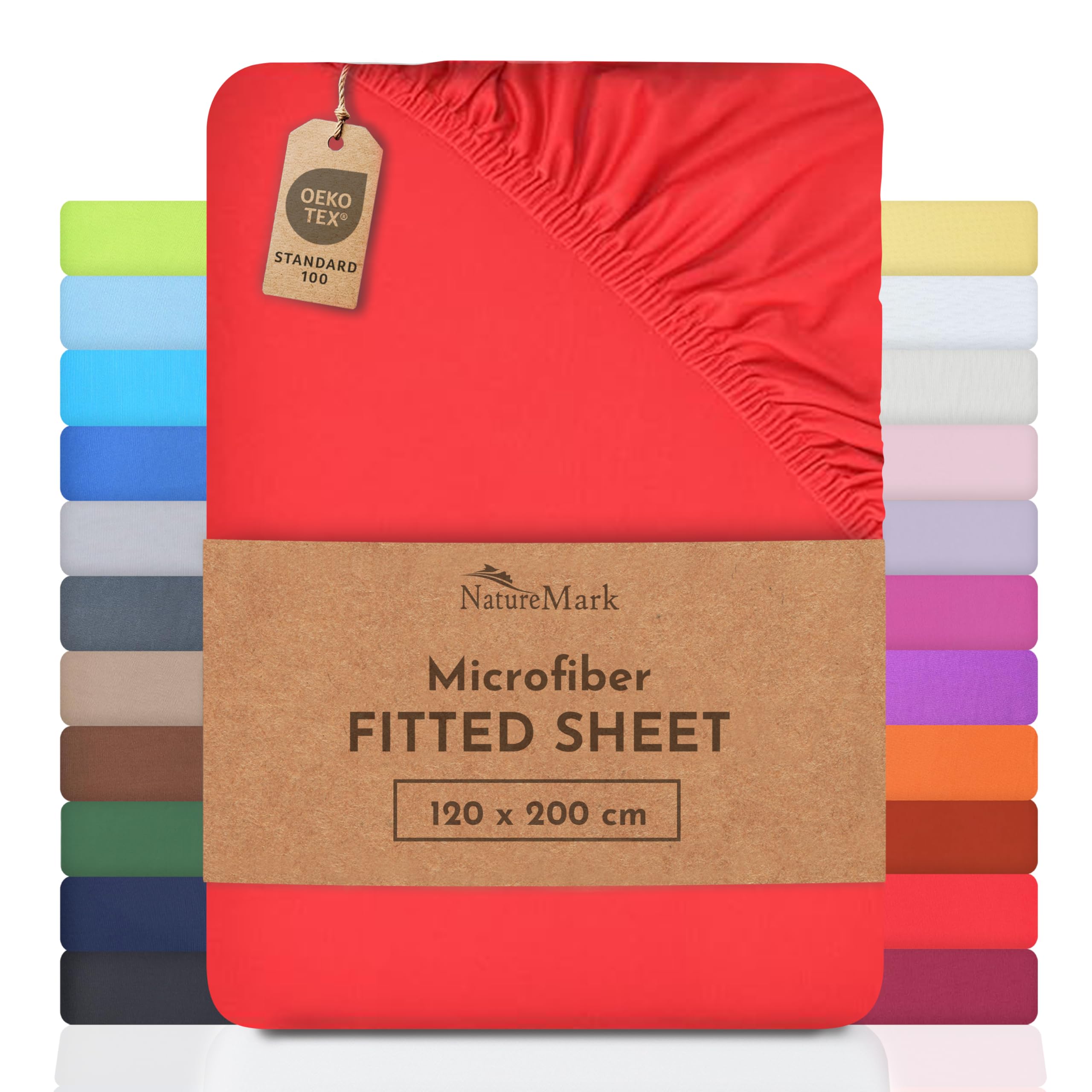 NatureMark Microfiber Fitted Sheet – Soft, Breathable & Comfortable – With Elastic Band – 120 x 200 cm – Red