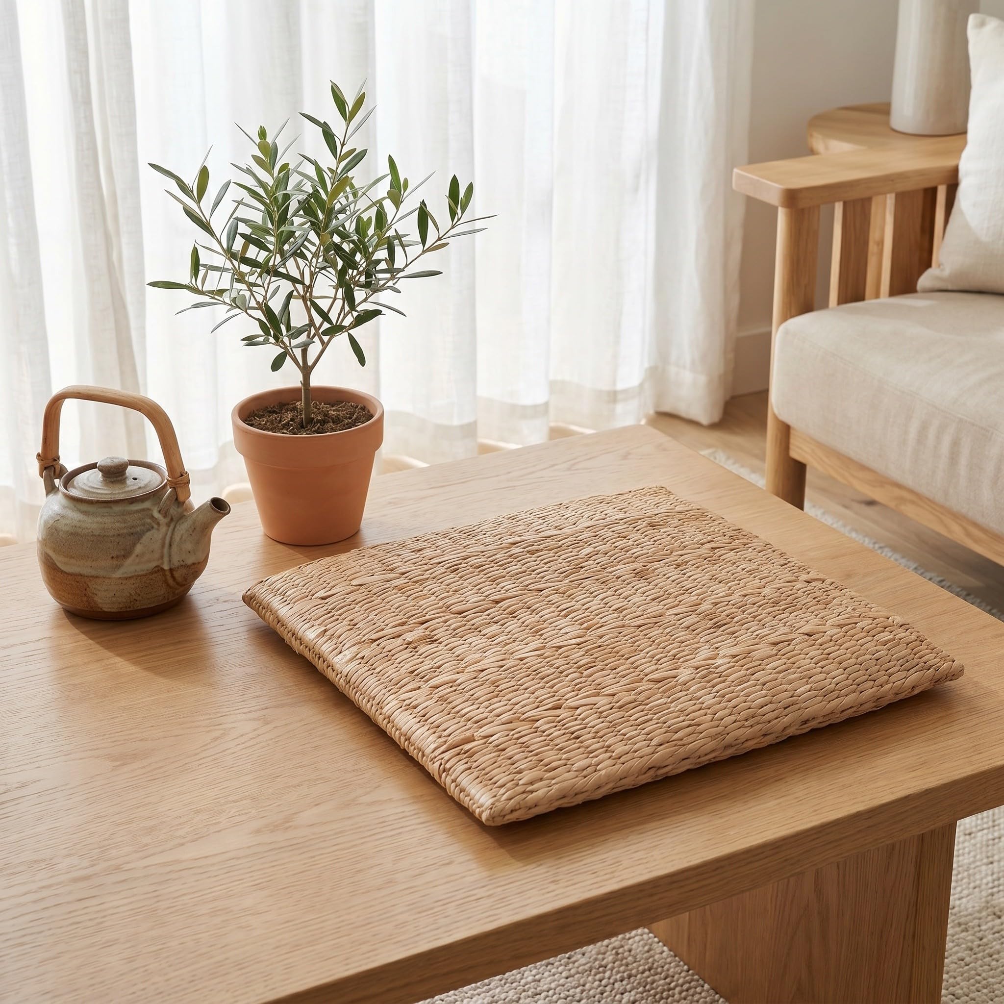 OUNONA Cojín Cuadrado de Paja Hecho a Mano: Almohadilla de Asiento Gruesa, Transpirable y Tejida para meditación, Esterilla Artesanal para Sentarse en casa, para la práctica de Yoga y la