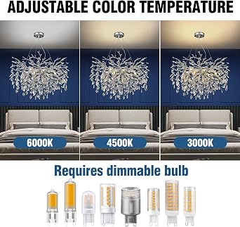 AHXIAOZN Luxury Tree Branch Chandelier Modern Chandelier Crystal Light Large Luxury Crystal Pendant Light Raindrop Light for Dining Room Living Room (Silver 80 cm) [Energy Class D]