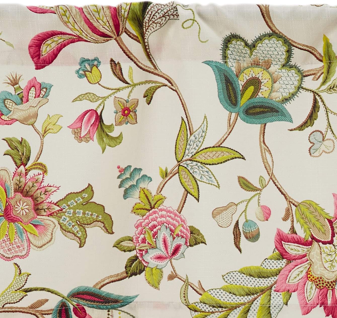 Red Floral Textured Polyester Rod Pocket Valance