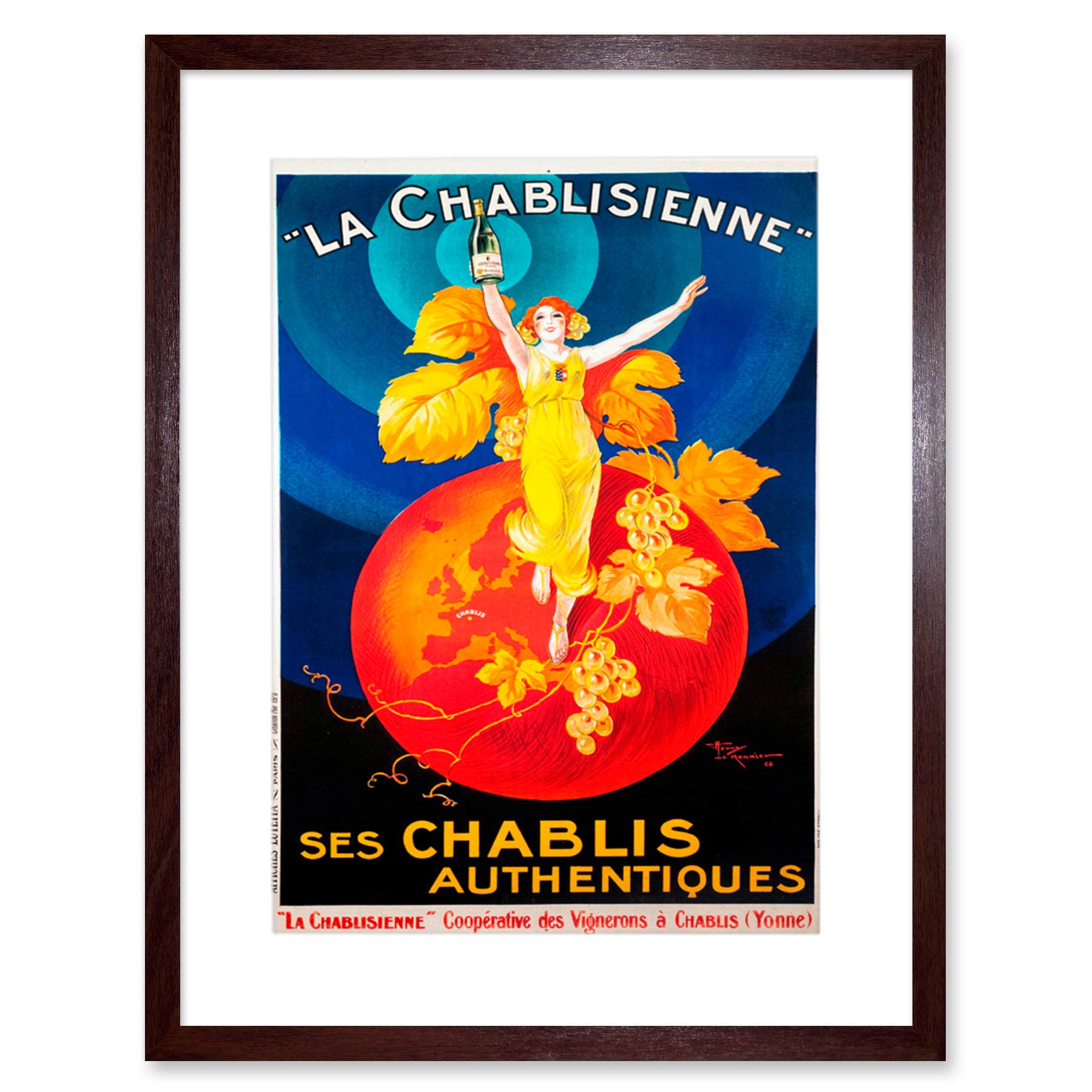 Wee Blue Coo Chablis Wine Vintage Artwork Framed Wall Art Print 12X16 Inch