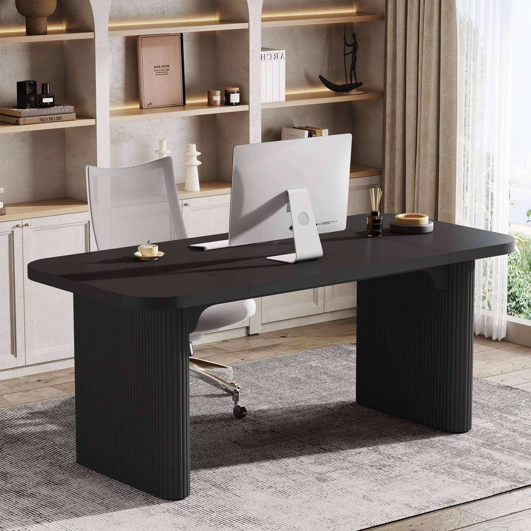 Tribesigns 62-Inch Rectangular Executive Computer Desk Large Modern Wood Writing Table with Double Pedestal for Home Office, Easy to Assemble, Chair Not Included (Black)