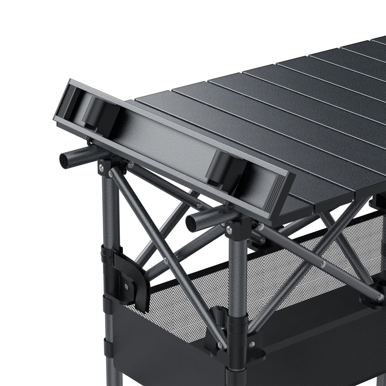 Anbte Mesa Plegable Camping 64 x 40 x 44/70cm, Mesa de Acampada Portátil | Aluminio Impermeablepara Picnic Playa Oficina Balcón Interior-Negro