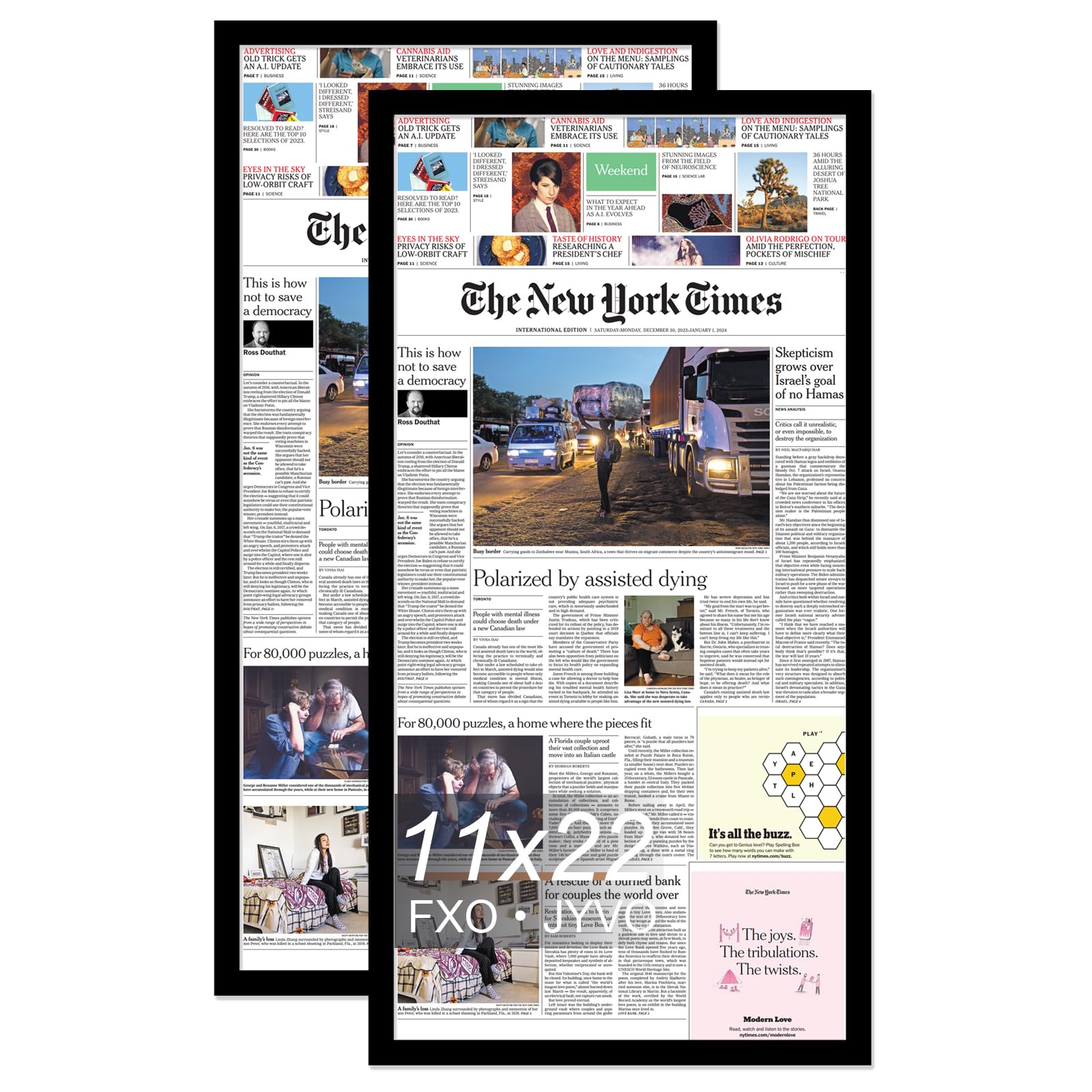 Photo 1 of 11x22 Newspaper Frame Set of 2, Display 11 x 22 Inch Newspaper Front Page for Wall, Light Weight and High Transparent Picture Frame - 2 Pack/Black/11by22 Black 11x22-2PACK