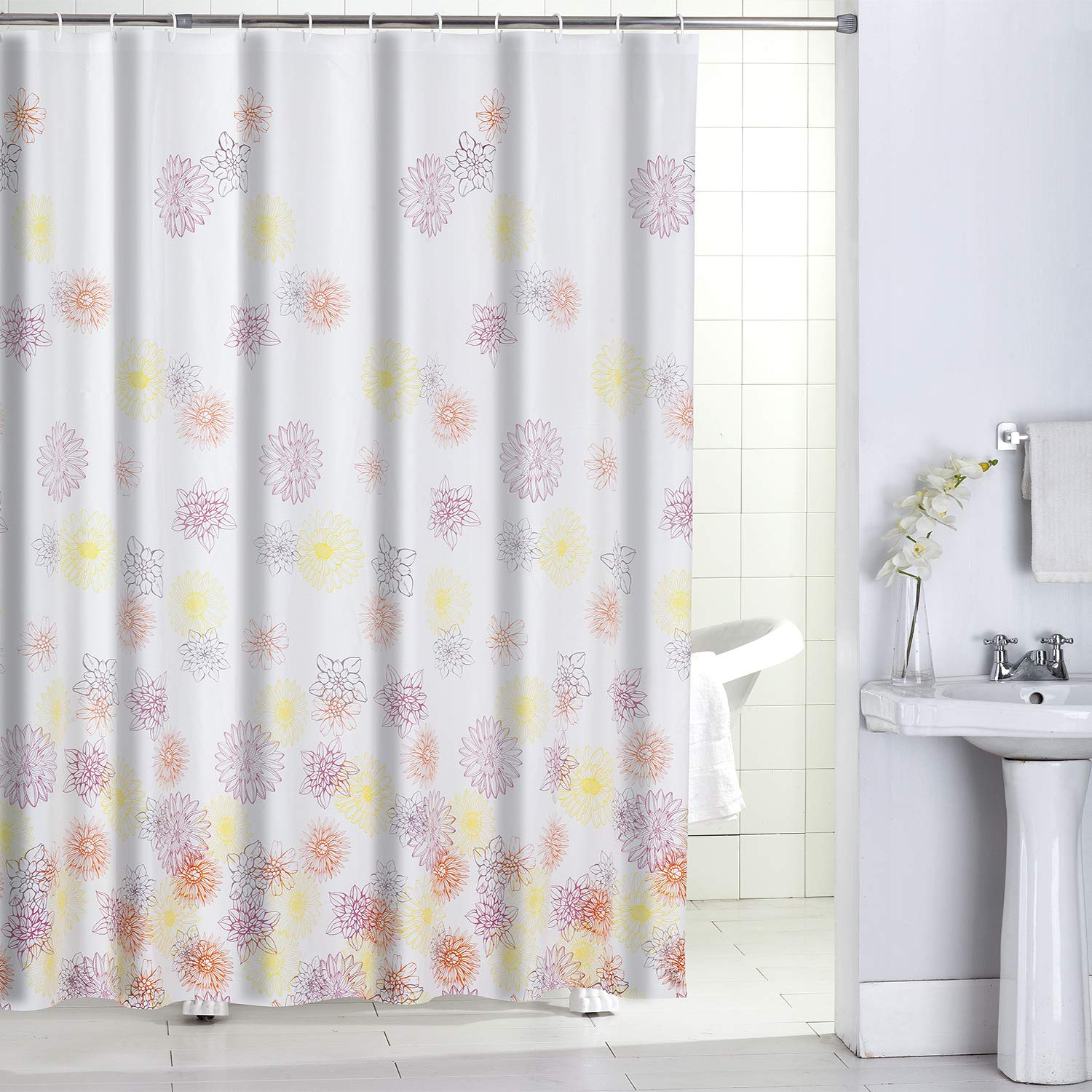 huangcheng Shower Curtain Yellow Fabric Bath Curtain with Hooks for Bathroom,72x72INCH
