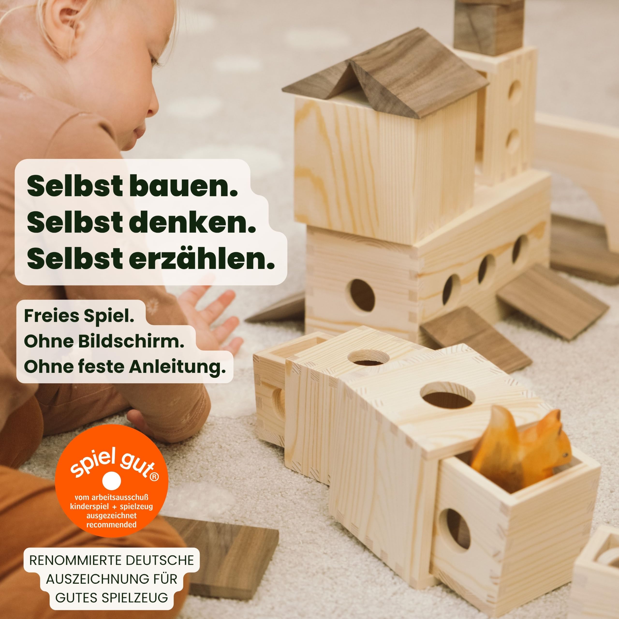 MATZBOX M-Box Montessori kreatywna zabawka z drewnianych klocków – rosnąca wraz z nimi drewniana zabawka premium od 1 do 7 lat – wszechstronne drewniane klocki i pudełka do swobodnej zabawy – trwały